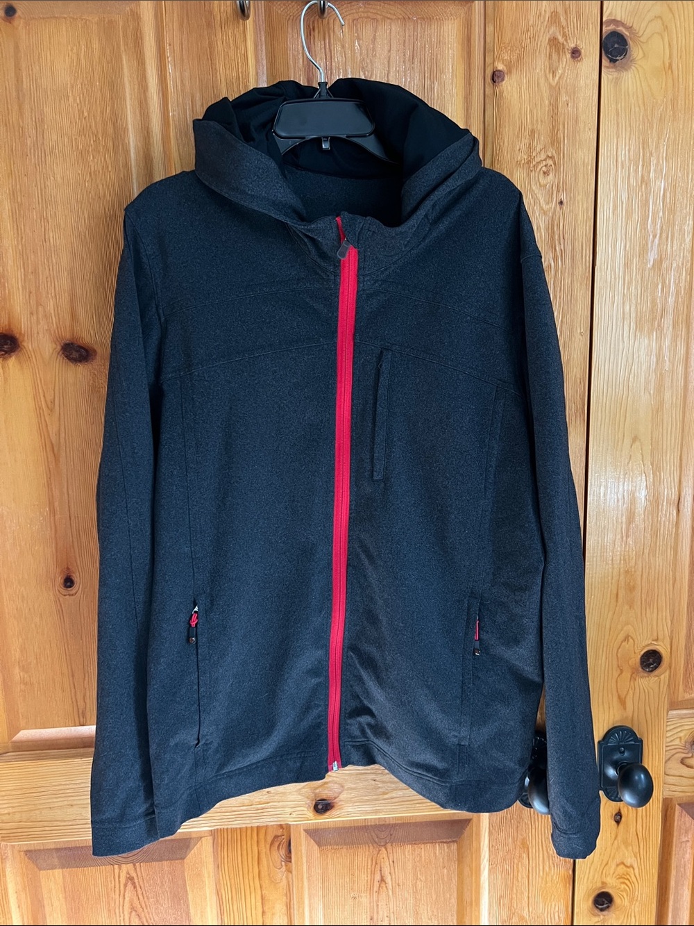 lululemon athletica Black Hooded Jacket with Red Zipper